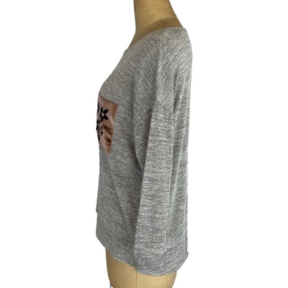 3/$30 Zara Grey Velvet Embroidered Pocket 3/4 Sleeve Top Size XL - Picture 4 of 11
